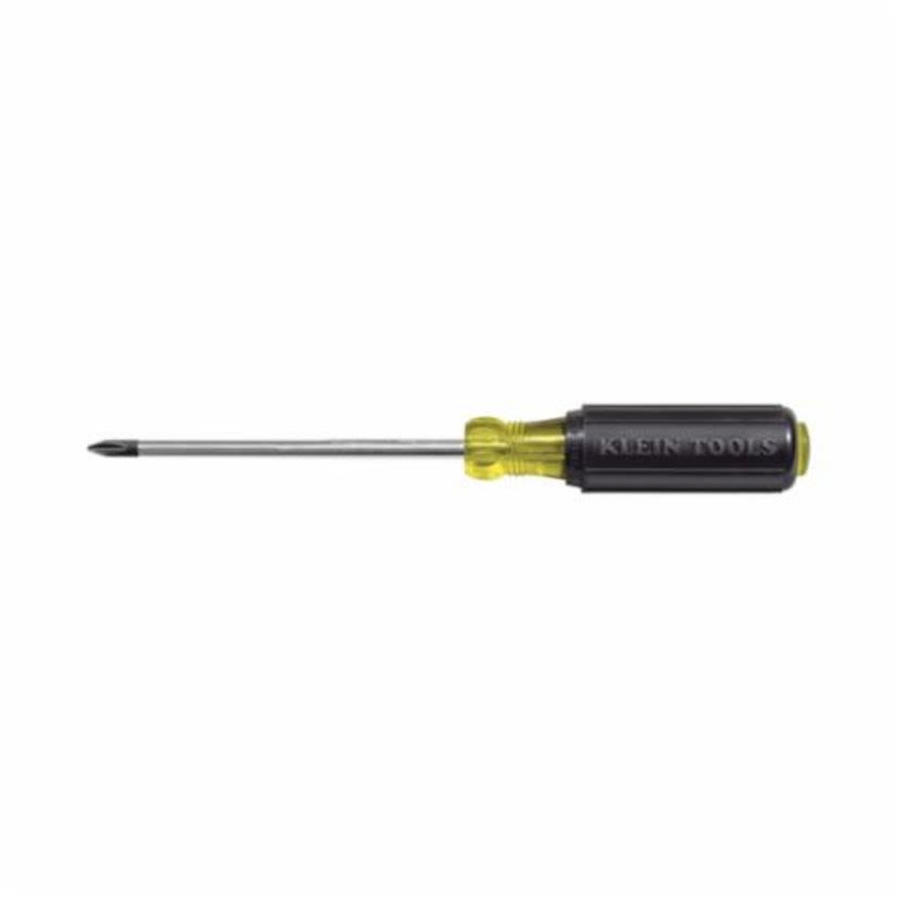 Klein Cushion-Grip 604-3 Miniature Screwdriver, #0 Phillips Point, Steel Shank, 5-3/4 in OAL, Rubber Handle, Polished Chrome, ANSI/ASME Specified
